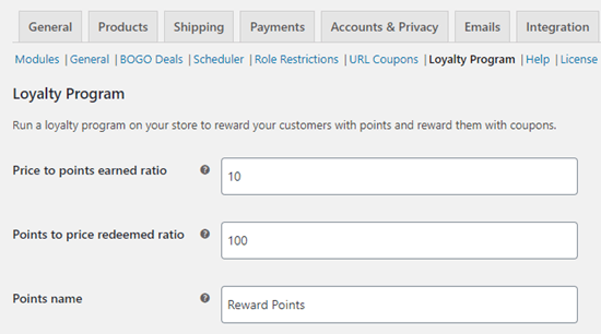 Loyalty Program Points Settings