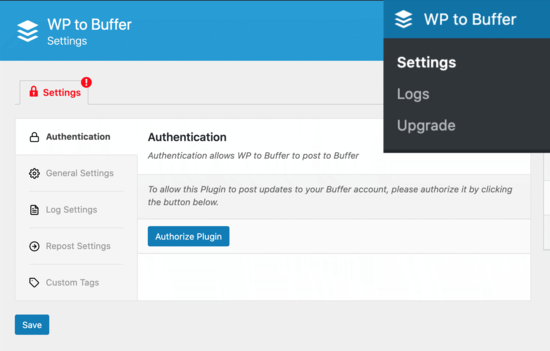WP в настройки приложения Buffer