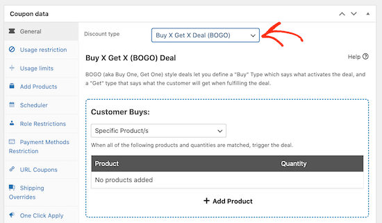 The BOGO settings in Advanced Coupons