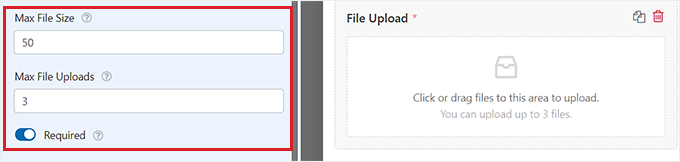 اندازه فایل و تعداد فایل هایی که باید آپلود شوند را انتخاب کنید