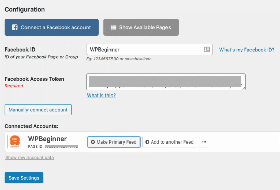 Pagina Facebook configurata