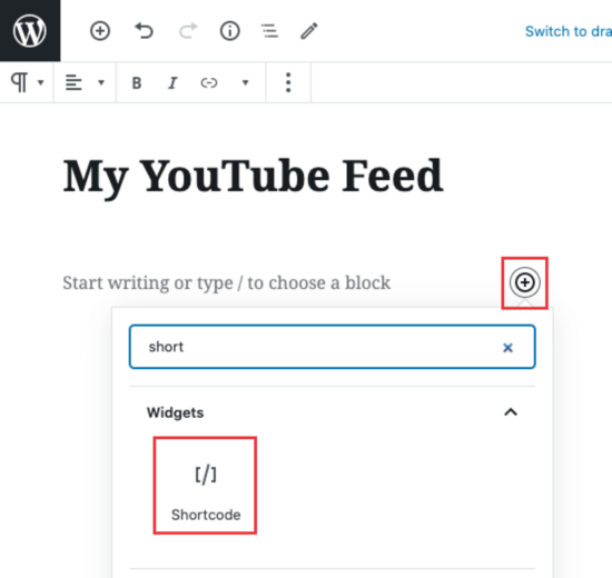 Blocco shortcode