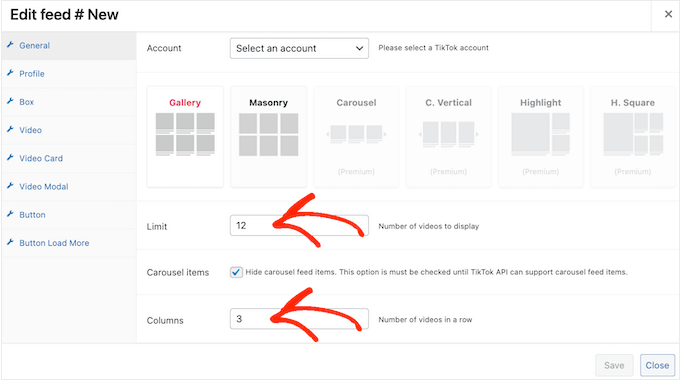 Revealing TikTok videos in an arranged design