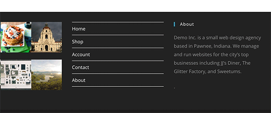 A footer section with navigation menu links