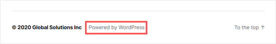 Le texte et le lien 'Powered by WordPress' dans le thème Twenty Twenty