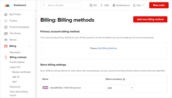 Printful Billing Methods