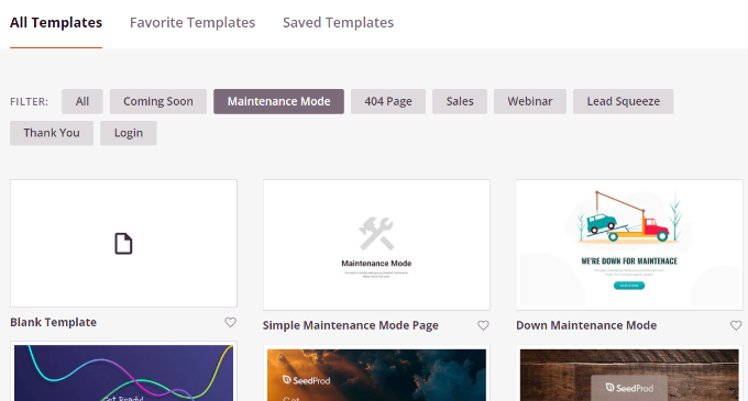 Select maintenance mode page template