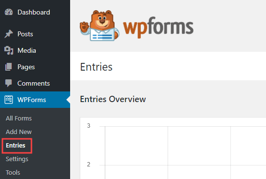 La pagina Voci per WPForms nell'amministratore di WordPress