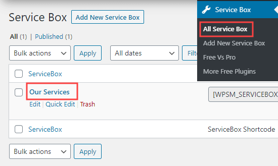 All Service Boxes Page