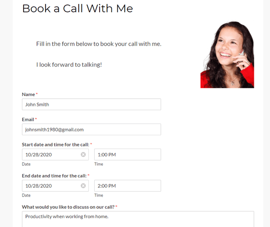 Creating a test entry for your contact form or booking form
