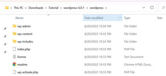 Extracted WordPress files