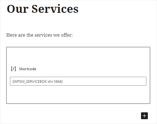 Service Box Shortcode In Block