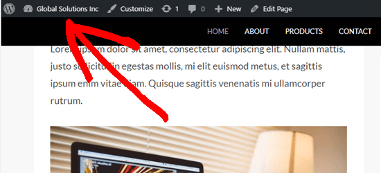 The WordPress admin bar appears above the sticky menu