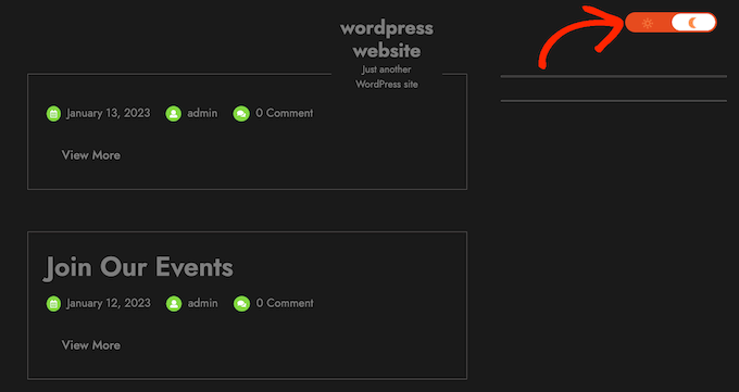 WordPress'te karanlık mod örneği