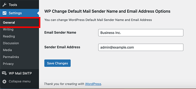 WP تغییر فرستنده ایمیل