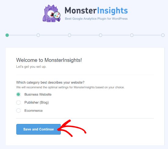 Seleziona la categoria del sito web su MonsterInsights