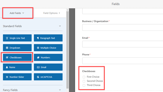 Adding a checkboxes field to your request a quote form