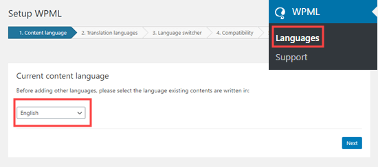 Content Language Setup Wpml