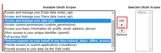  Selezione delle autorizzazioni OAuth per la tua app