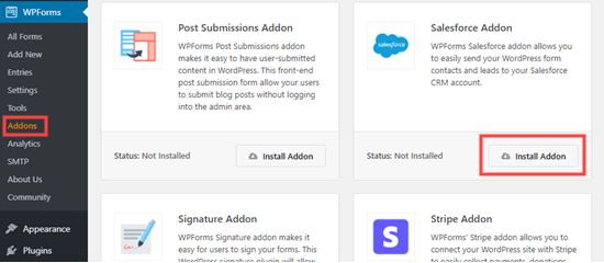 Installazione del componente aggiuntivo WPForms Salesforce