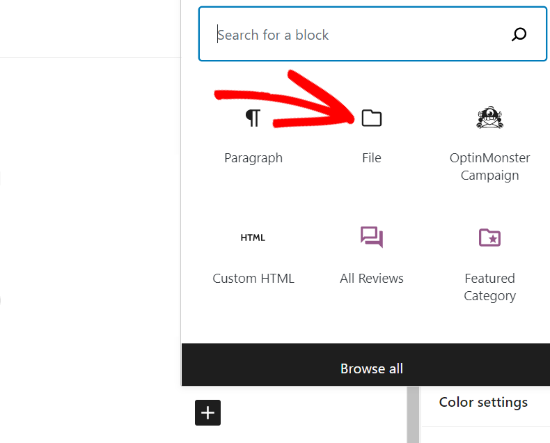 add file block in wordpress editor