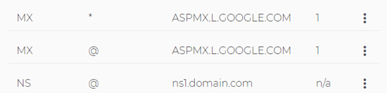 Измененные MX-записи в списке Domain.com