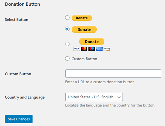 دکمه سبک اهدا را که می خواهید در سایت خود استفاده کنید ، انتخاب کنید