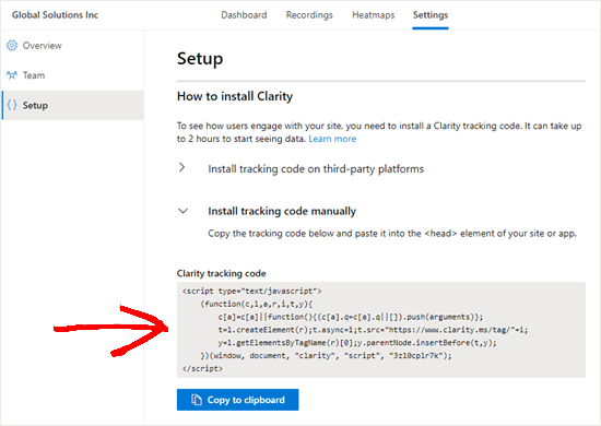 Clarity Tracking Code Copy