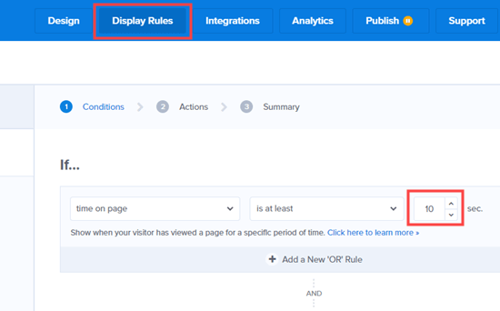 Display Rule 10 Seconds Optinmonster