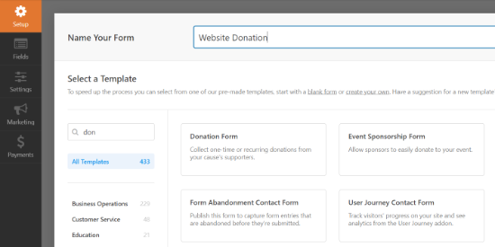 Select donation form template