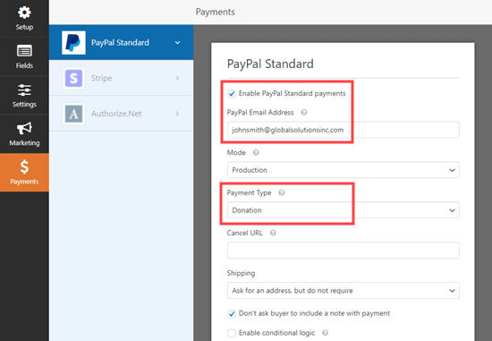 Включение платежей PayPal для вашей формы в WPForms