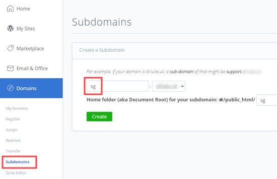 Adding a subdomain in Bluehost