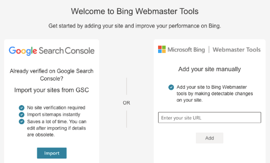 Create account in Bing Webmaster Tools