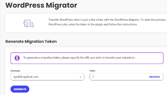 Generate migration token