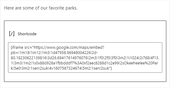 Google Maps Iframe Shortcode
