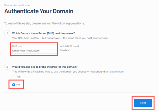 Select your DNS host in SendGrid