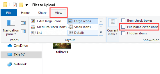 Setting file extensions to display after your filenames