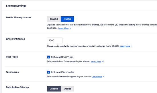 AIOSEO Sitemap settings