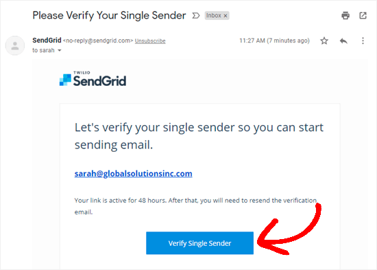 Verify the single sender's email address