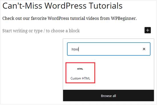 Agregar un bloque HTML personalizado en WordPress