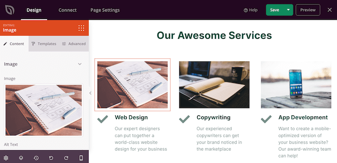 Adding images to a services section