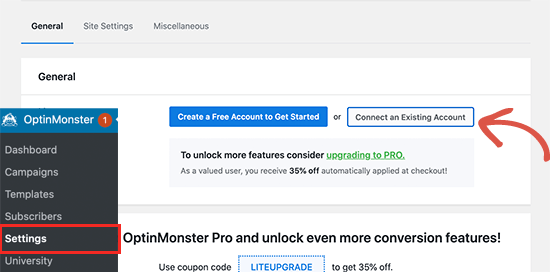 Подключить аккаунт OptinMonster к WordPress