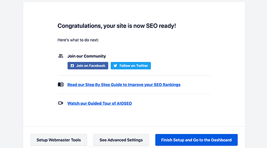Finish All in One SEO set up Wizard