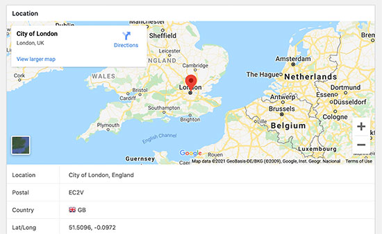 Геолокация указывает на карту Google для вашей лид-формы WordPress