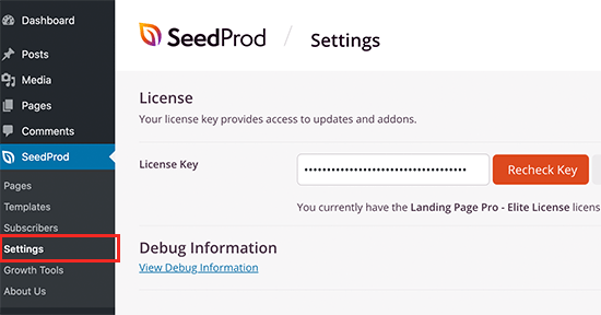 Chiave di licenza SeedProd