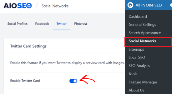 enable twitter card option