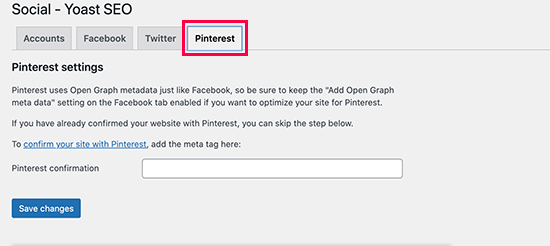 Confirm your site on Pinterest using Yoast SEO