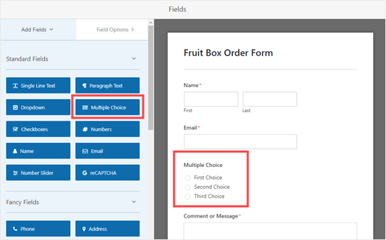 Adding a multiple choice field to your form