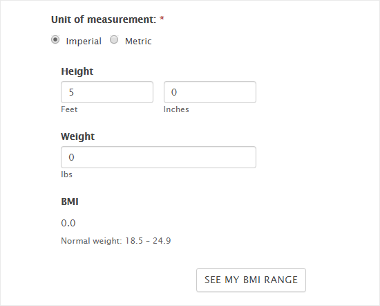 Visualizzazione del calcolatore BMI sul sito Web