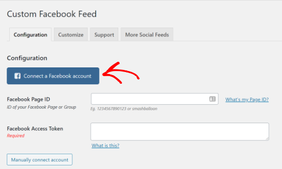 Connect to a Facebook account